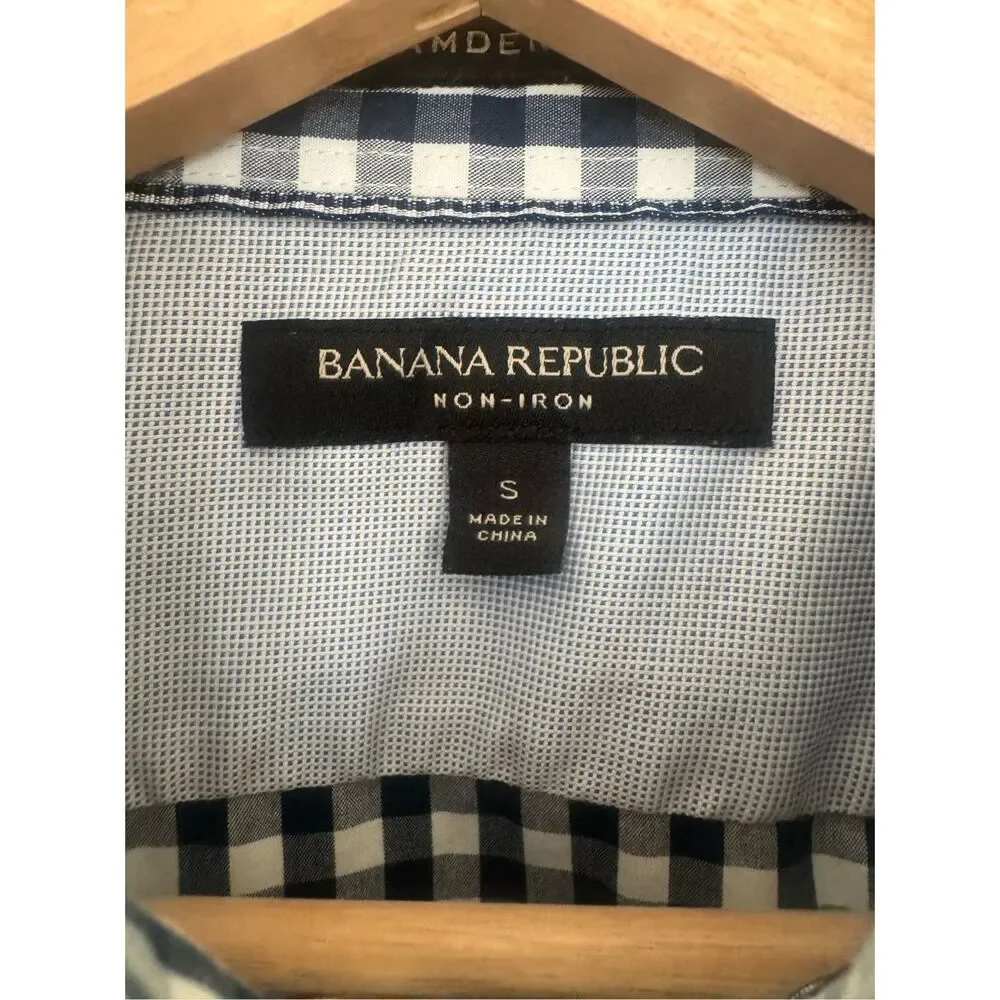 Banana Republic Gingham Non-Iron Long Sleeve Button-up Shirt Navy/White Size S